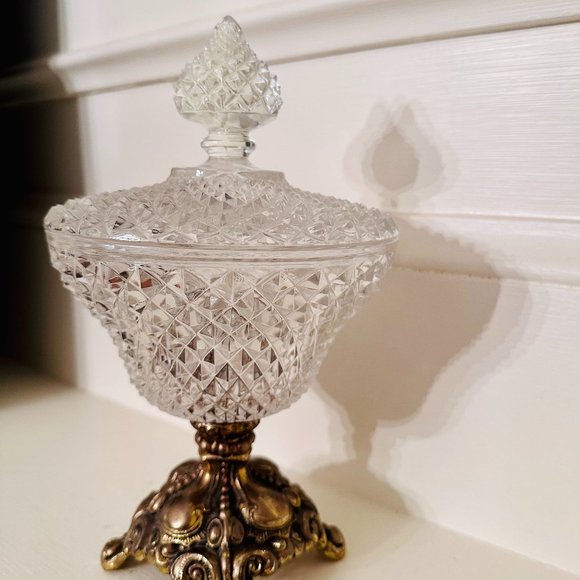 Vintage Diamond Point Glass Compote - Picture 14 of 15